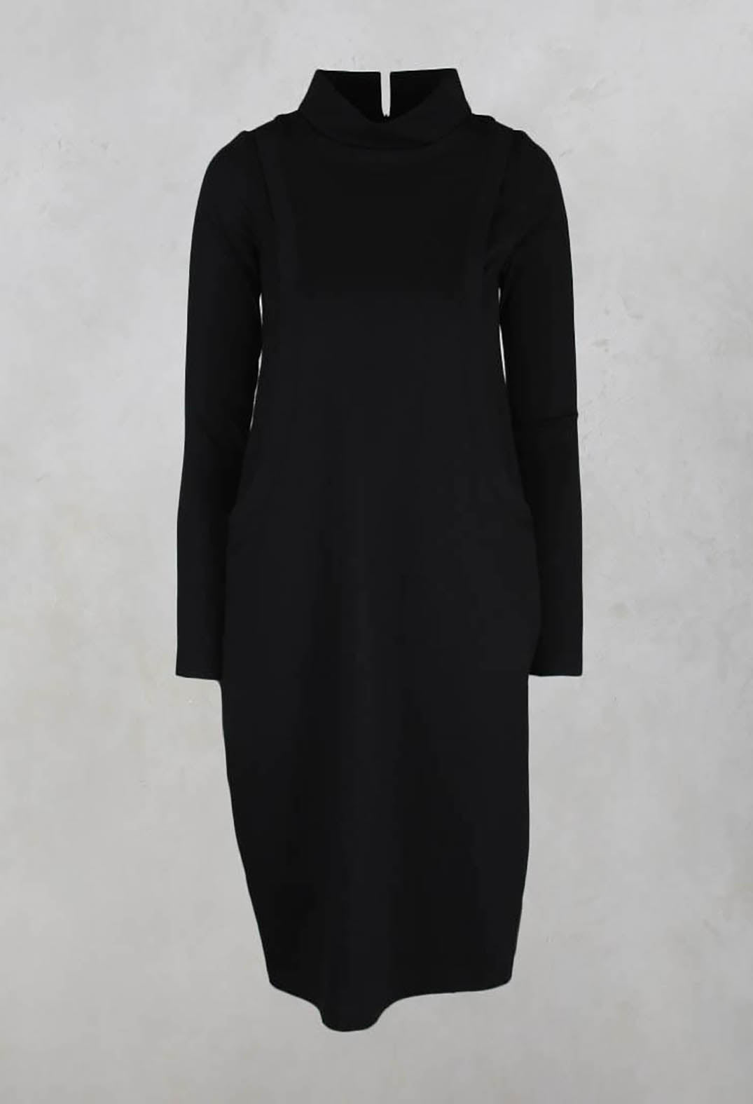 High Neck Dress with pockets in Black