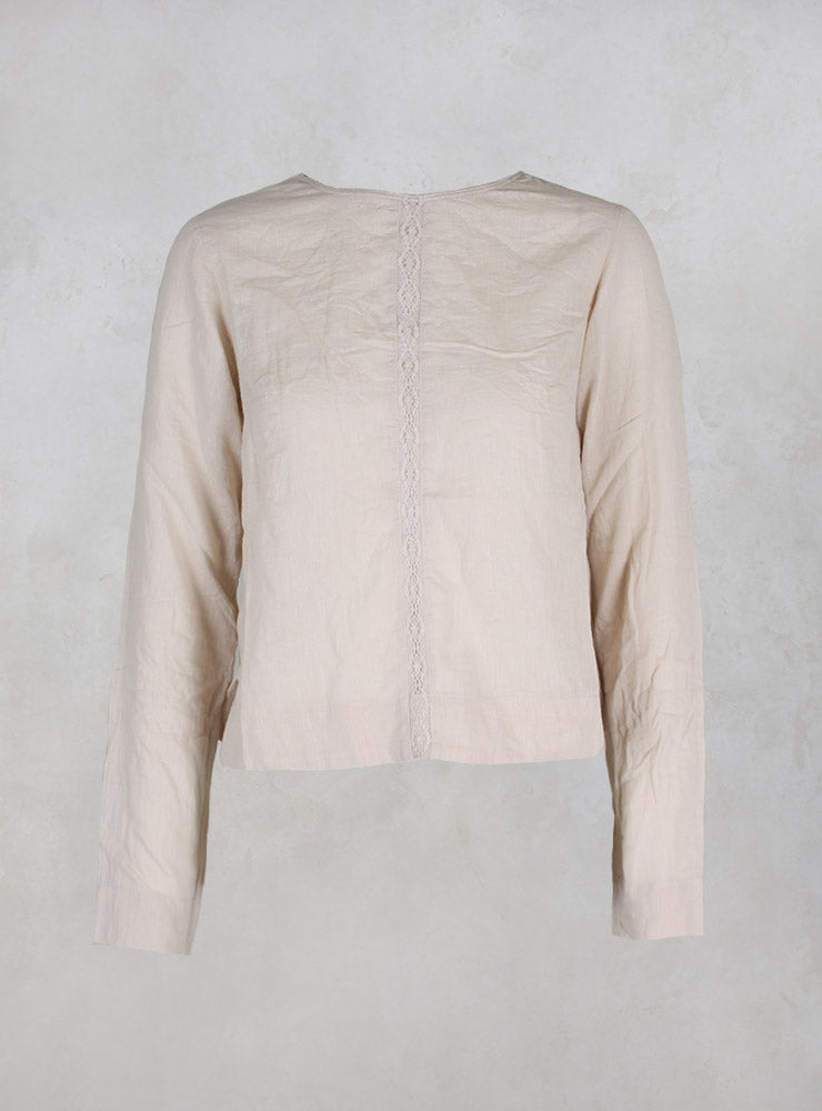 Long Sleeved Blouse with Lace Detail in Powder
