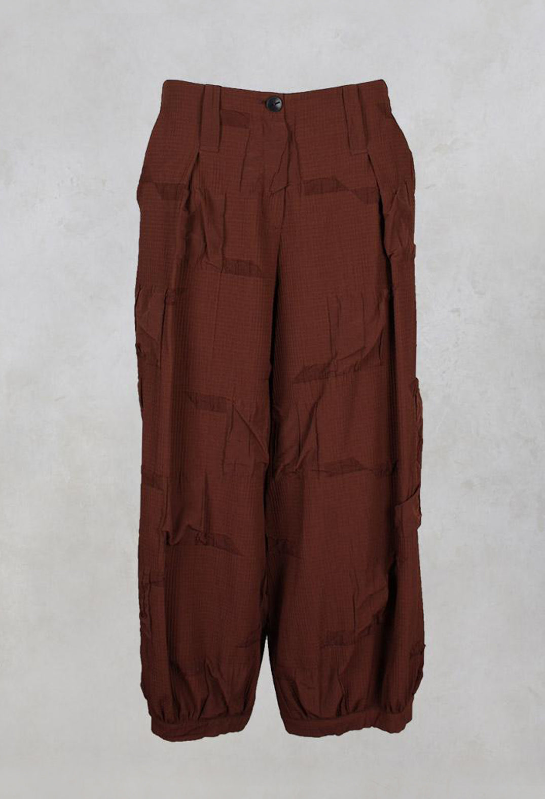 Wide Leg Textured Trousers in Rust