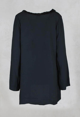 Loose Crepe Tunic with Velvet Patterned Trim in Flint