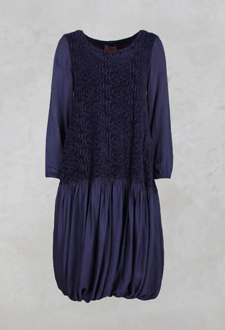 Drop Waist Dress with Swirl Chenille Pattern in Plum