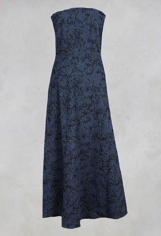 Strapless Dress with Textured Pattern and Flared Skirt in Ink