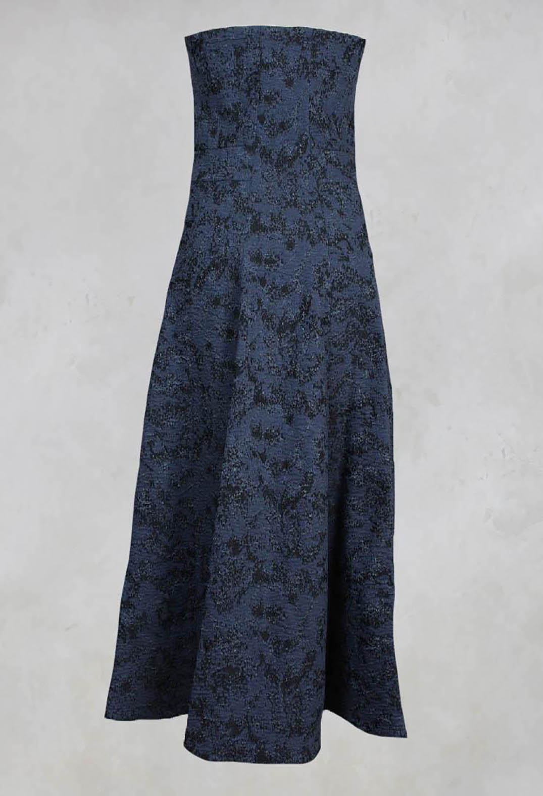 Strapless Dress with Textured Pattern and Flared Skirt in Ink