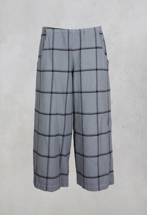 Cropped Wide Leg Checked Trousers in Silver