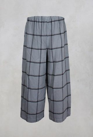 Cropped Wide Leg Checked Trousers in Silver