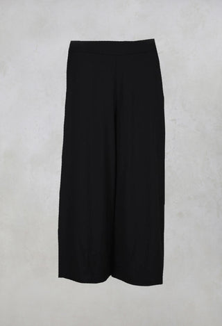 Wide Fit Trousers with Elasticated Waist in Black