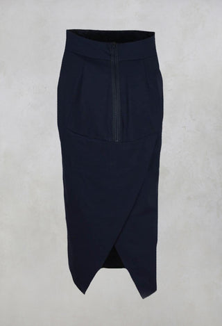 Pencil Skirt with Back Slit in Navy