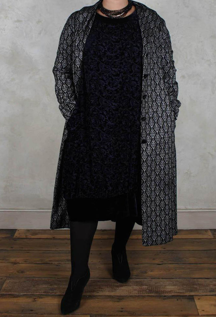 Long Patterned Coat in Black