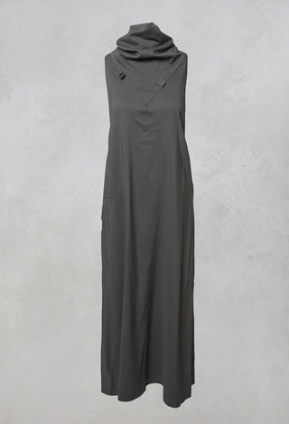 Long Backless Woven Dress with Collar in Stone