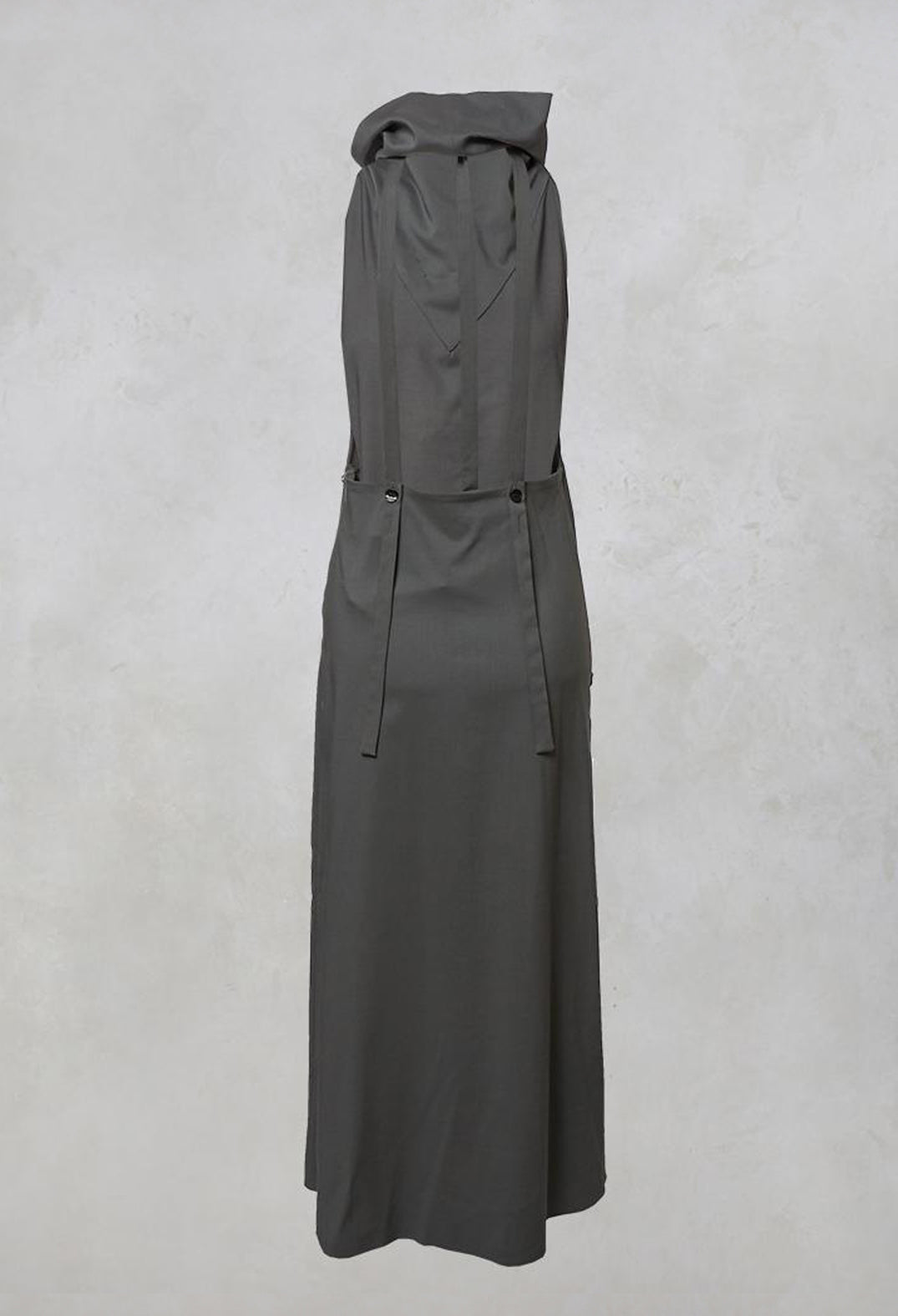 Long Backless Woven Dress with Collar in Stone