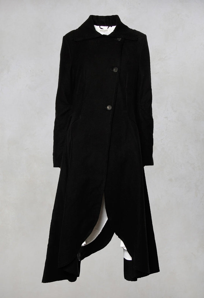 Curved Hem Coat with Asymmetric Fastening in Black