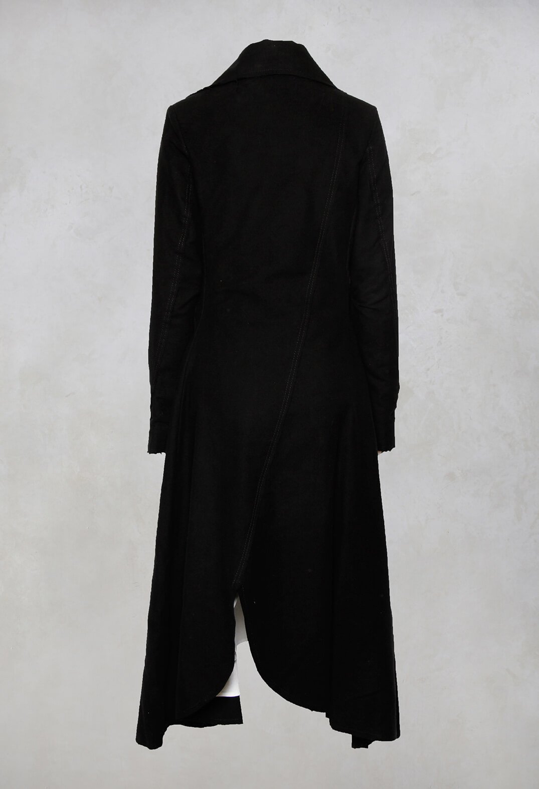 Curved Hem Coat with Asymmetric Fastening in Black