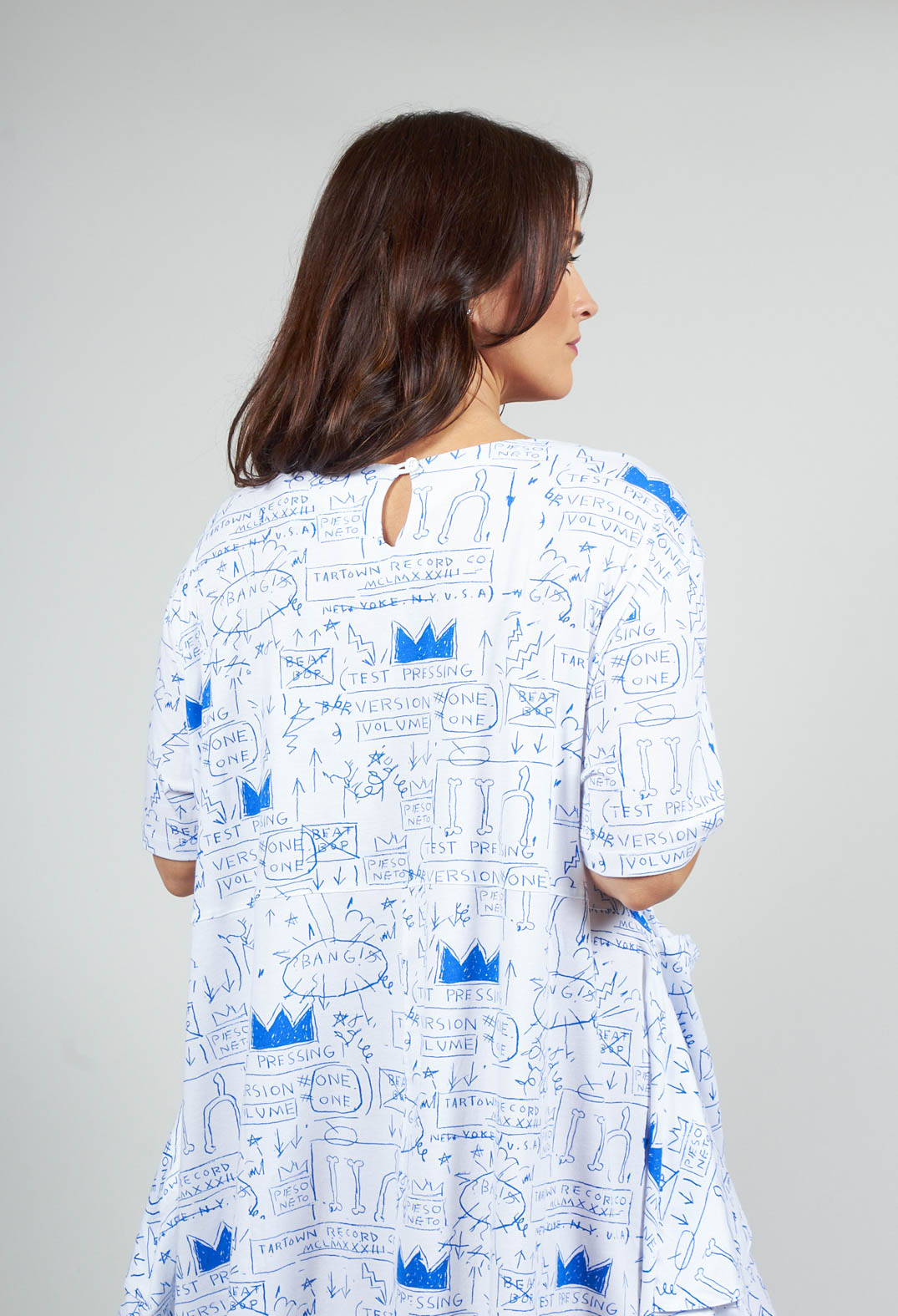 Jersey Dress with Oversized Pockets in Blue and White
