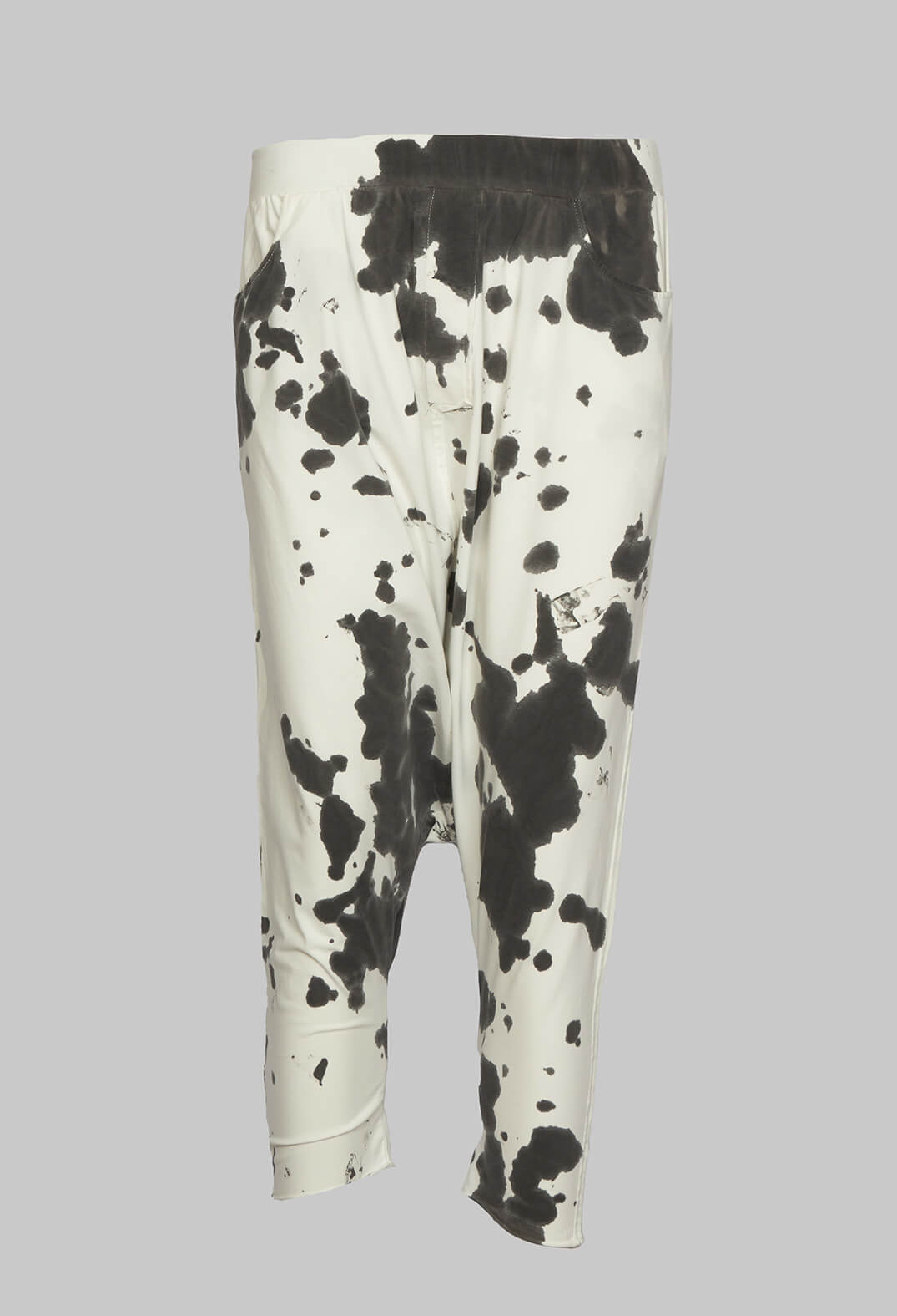 Jersey Drop Crotch Trousers in Grey Dye