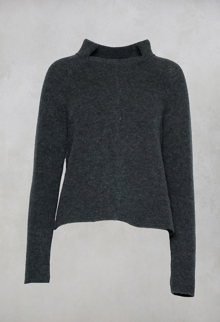 Knit Jumper with Cut Out Collar in Carbon