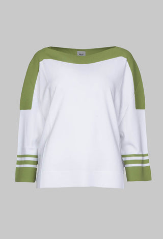 Jumper with Three Quarter Length Sleeves in White and Green