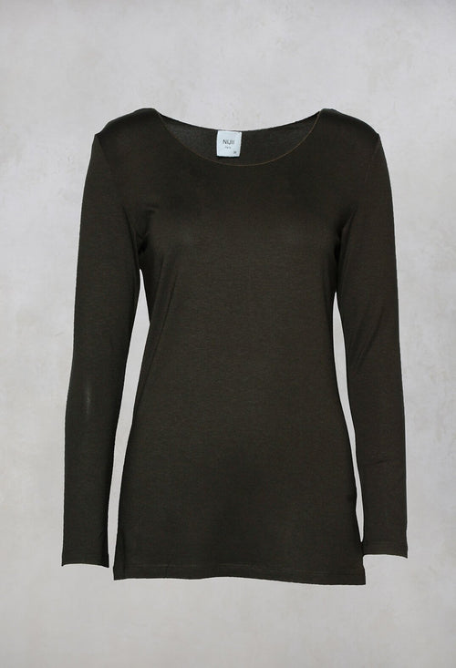 Jersey Top with Long Sleeves in Khaki Brown