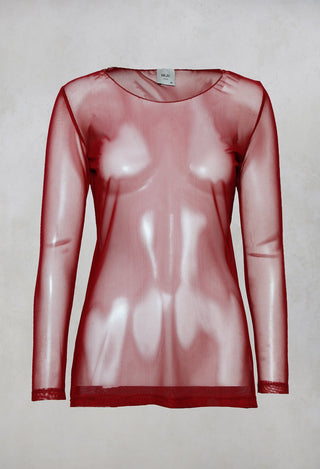 Sheer Jersey Top with Long Sleeves in Red