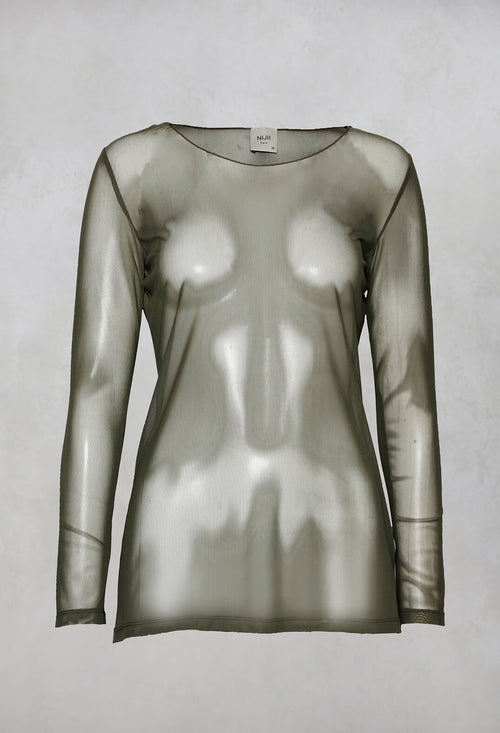 Sheer Jersey Top with Long Sleeves in Khaki
