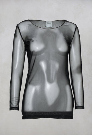 Sheer Jersey Top with Long Sleeves in Black