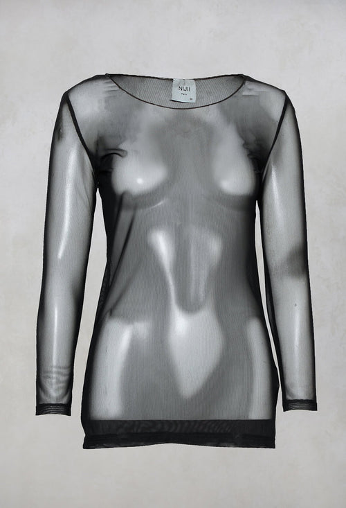 Sheer Jersey Top with Long Sleeves in Black