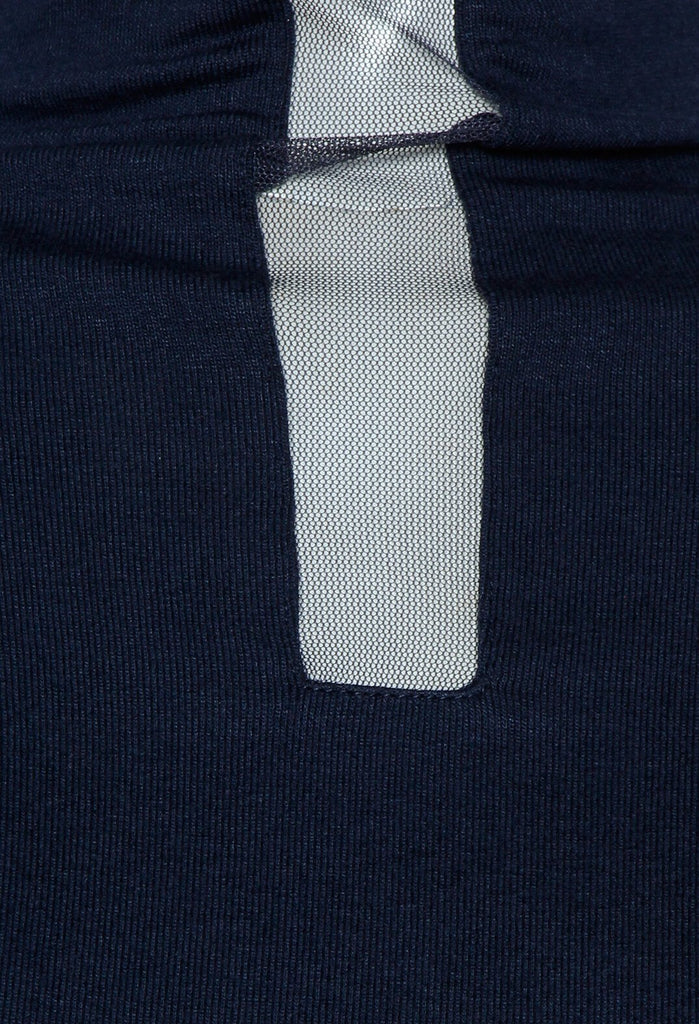 High Neck Top with Sheer Inserts in Navy