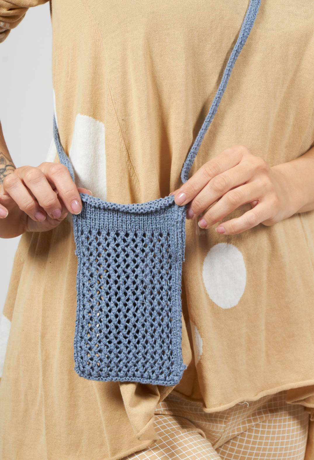 Knitted Cross Body Bag in Water