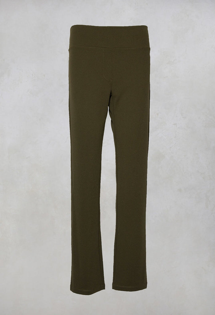Pull On Trousers with Wide Waistband in Khaki