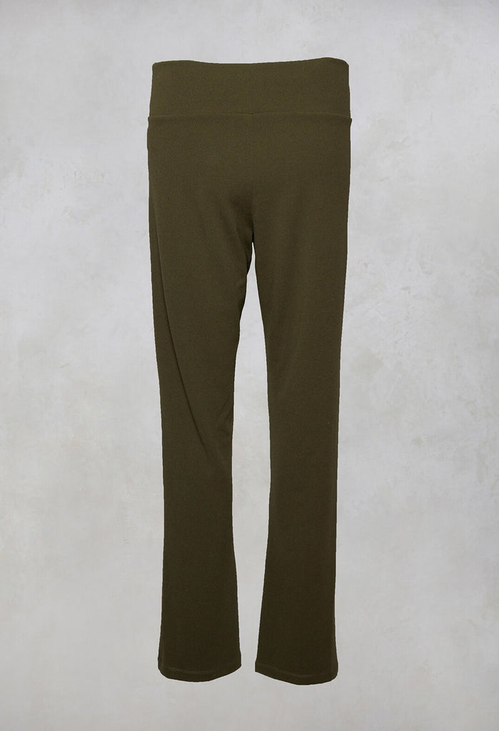 Pull On Trousers with Wide Waistband in Khaki