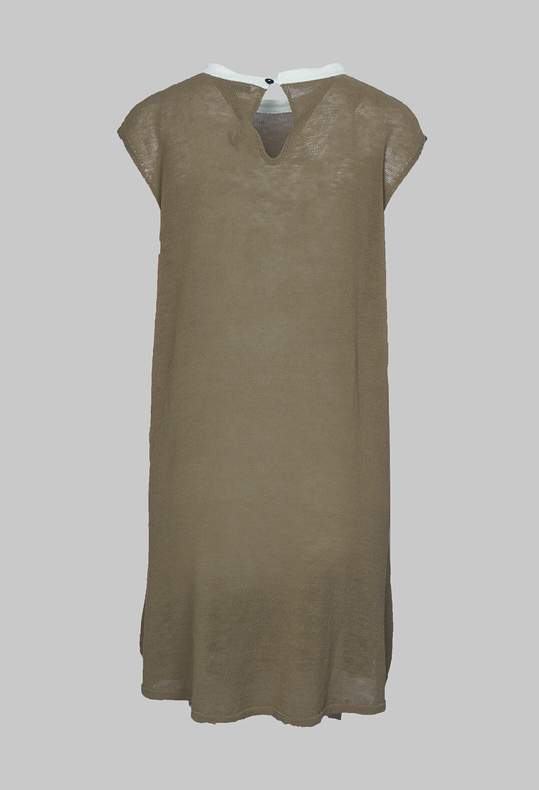 Knitted Tunic Dress with Contrasting Neckline in Green