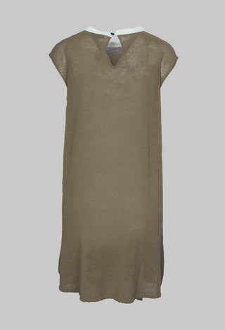 Knitted Tunic Dress with Contrasting Neckline in Green
