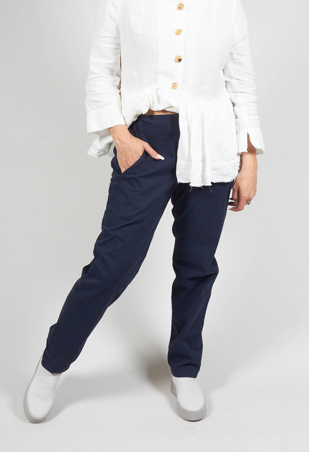 Polly Pants with Elasticated Waistband in Navy