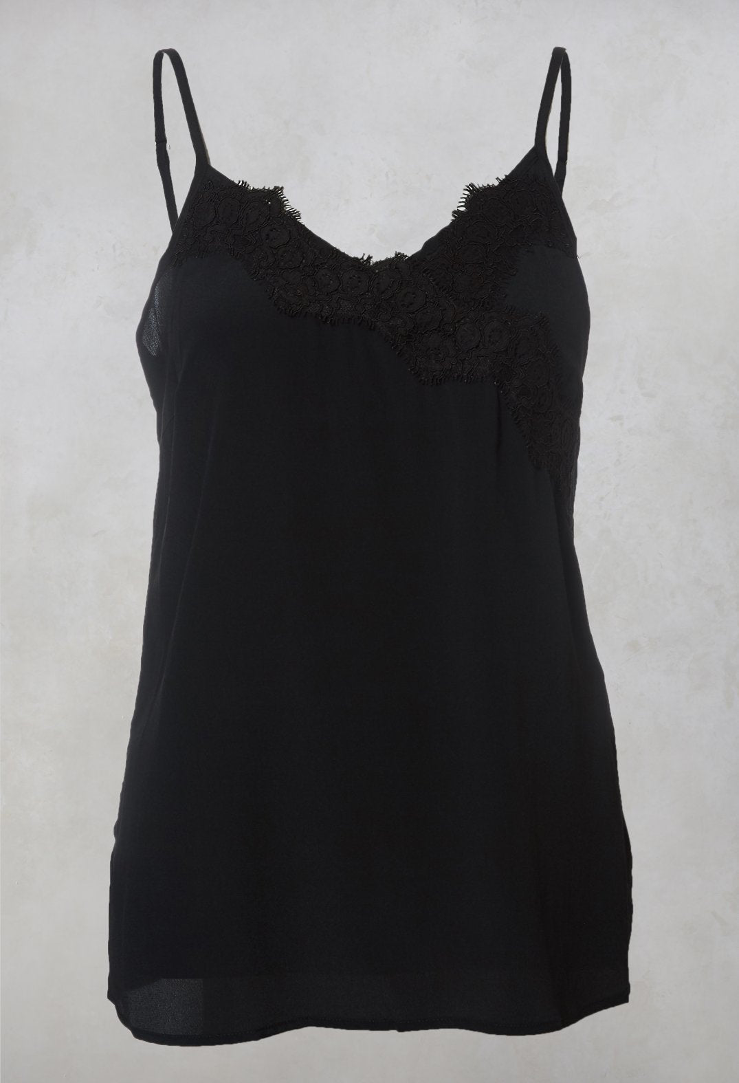black cami top with lace detail