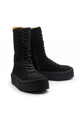 Lace Up Suede Boots in Black
