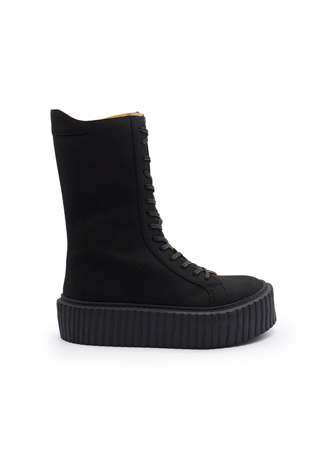 Lace Up Suede Boots in Black