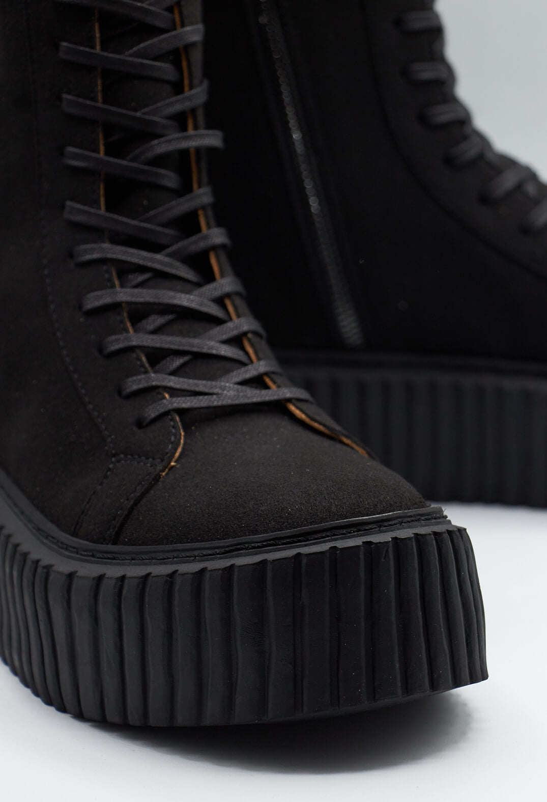 Lace Up Suede Boots in Black