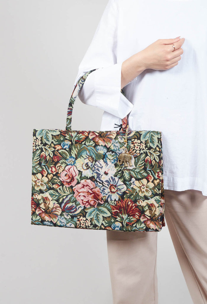 Large Tote Bag with Floral Embroidery in Multicolour