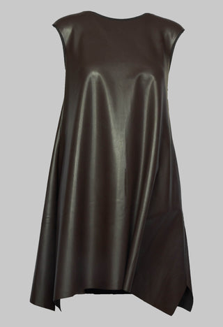 Leather Look A Line Dress in Brown