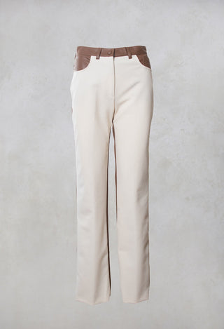 Leather Trousers in Cream / Brown