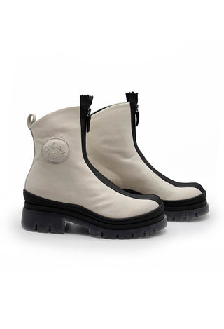 Leather Zip-up Biker Boots in Gasoline Greige