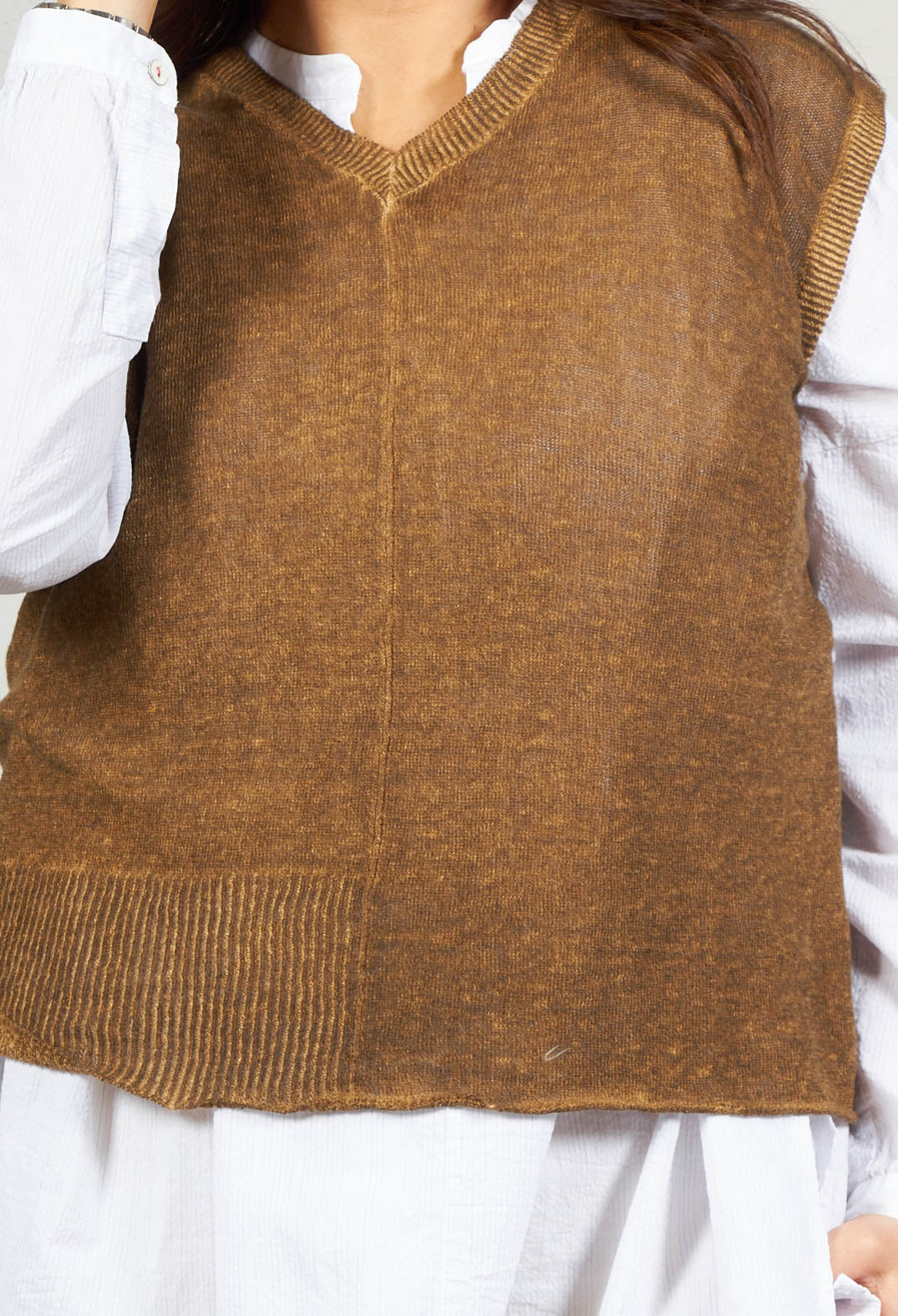 Linen Cotton Vest in Tobacco