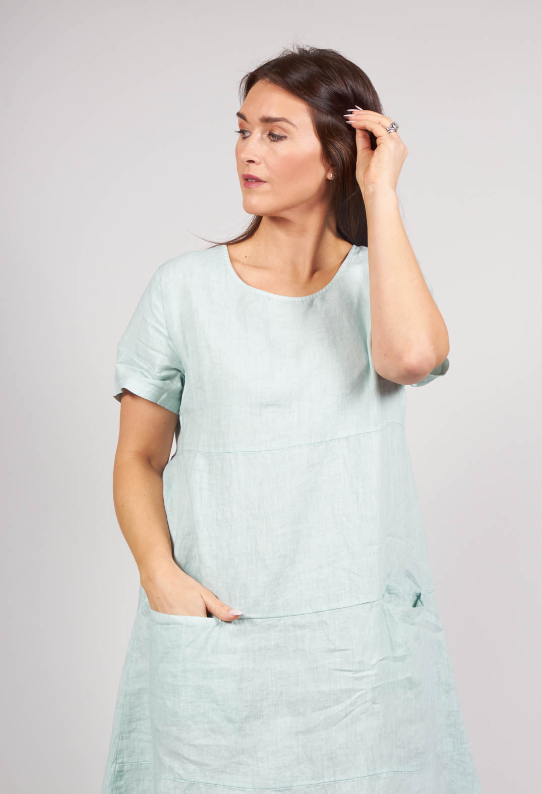 Linen Dress with front slit pockets in Aqua
