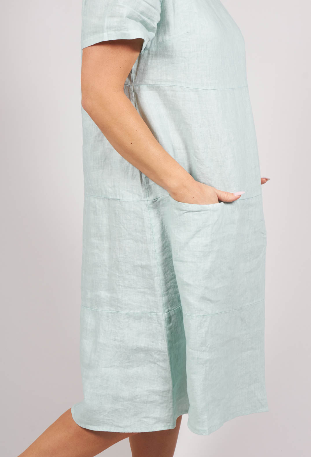 Linen Dress with front slit pockets in Aqua