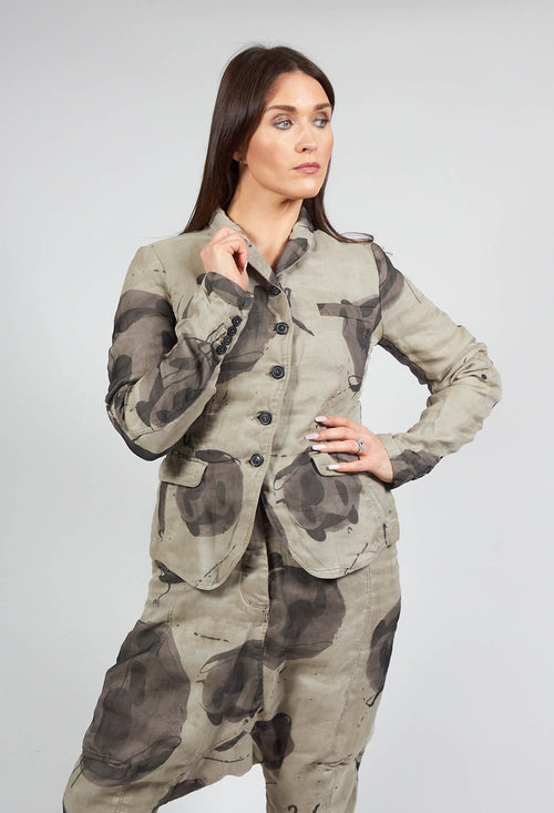 Linen Structured Jacket in Ash Print