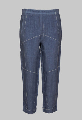 Linen Trousers with Turned up Hem in Bluebell