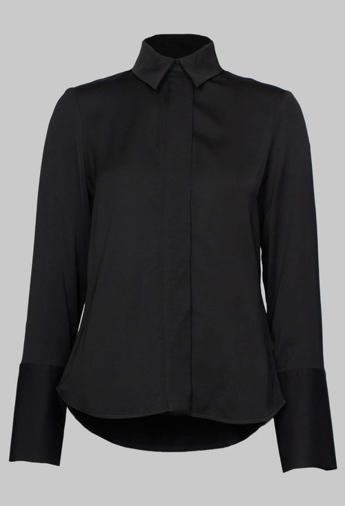 Long Fitted Shirt in Shiny Black