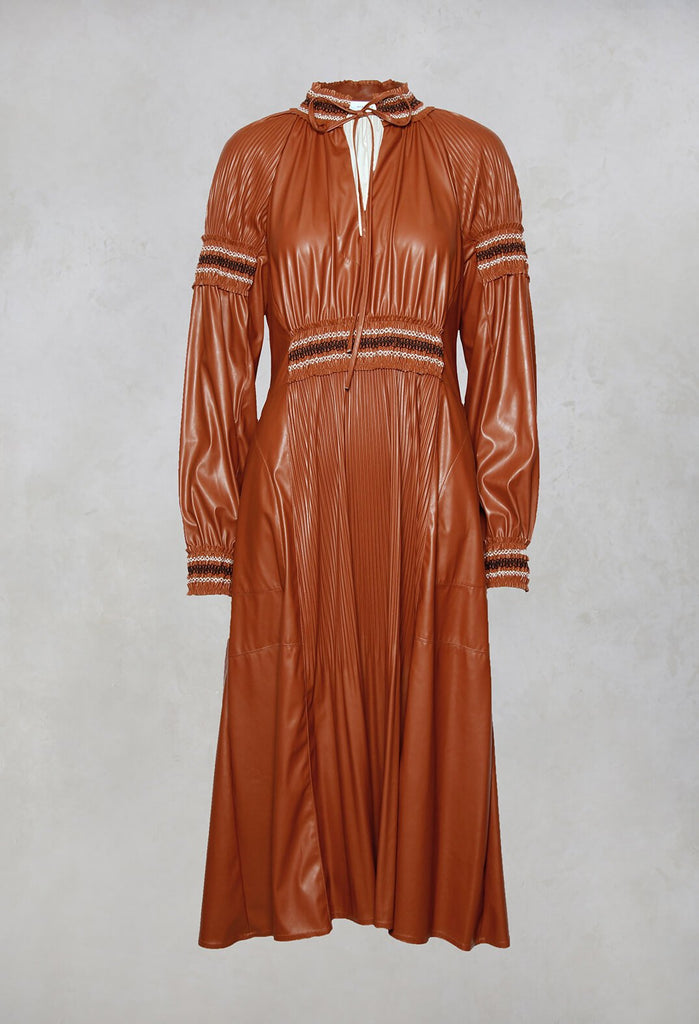 long length brown faux leather dress