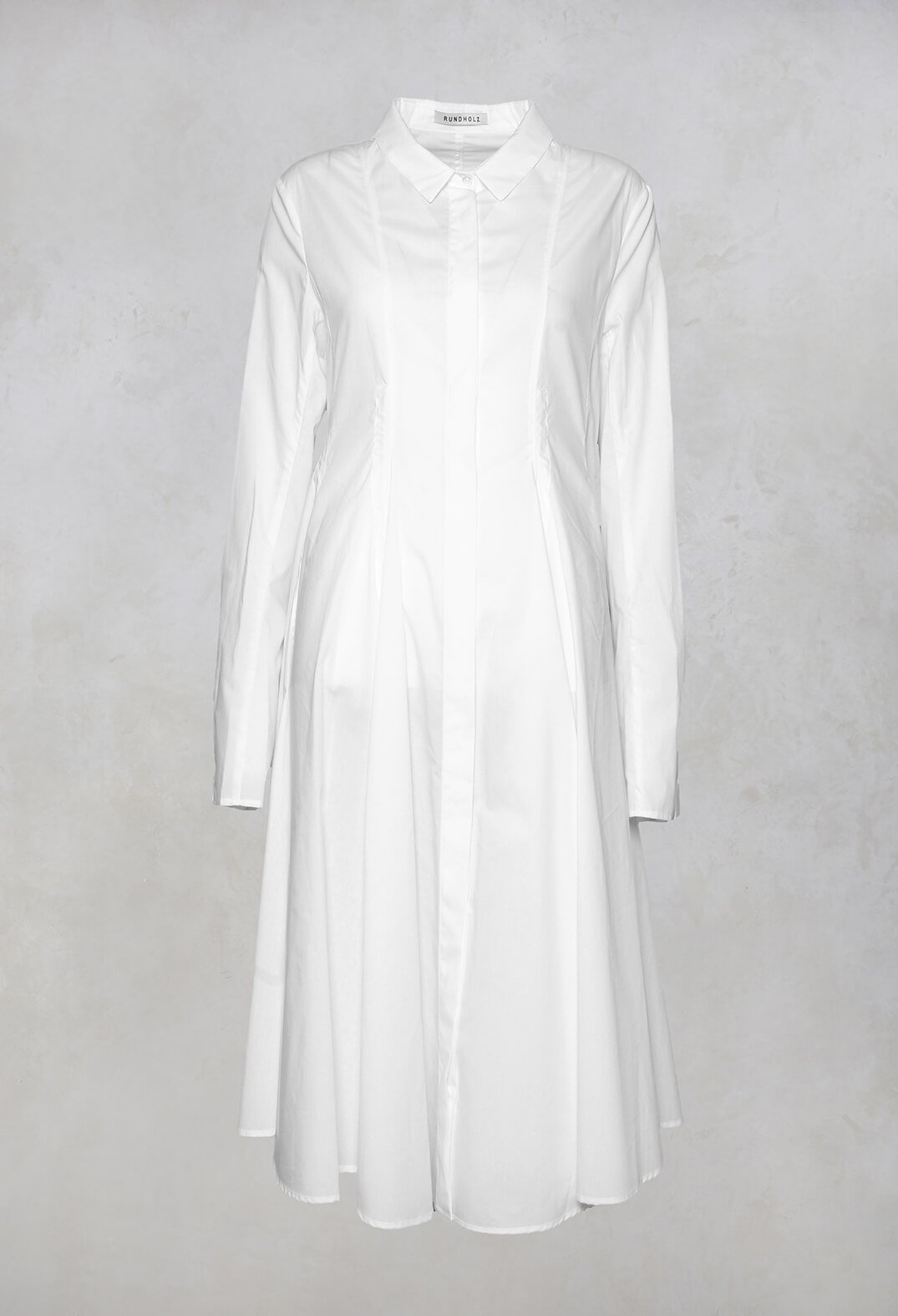 Long Shirt Dress with Front and Back Tie Gathers in White
