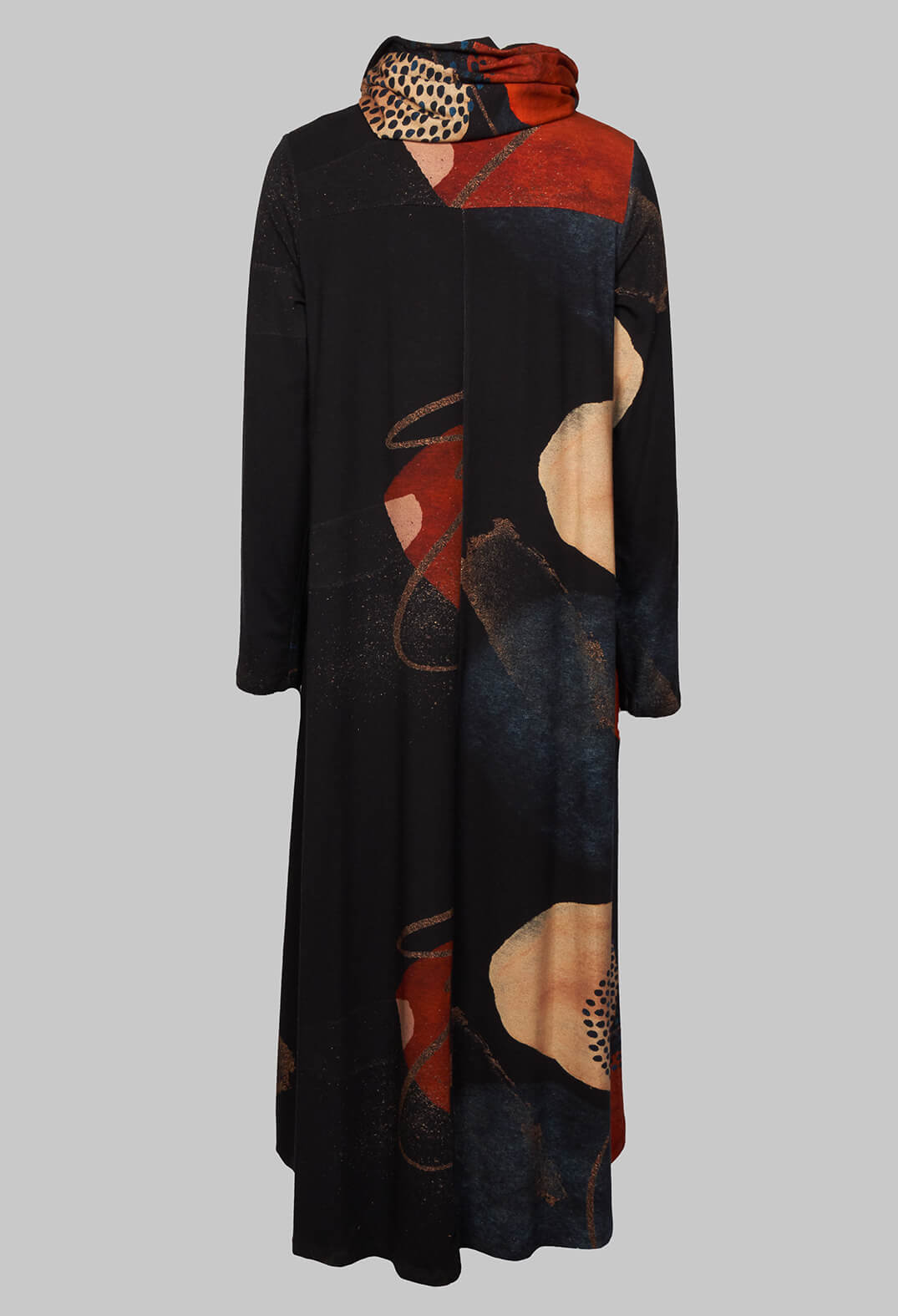 Long Sleeve A Line Dress with Detatchable Snood Neck