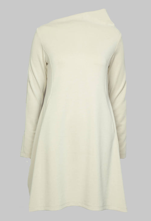 Long Sleeve Dress with Boat Neck in Off White